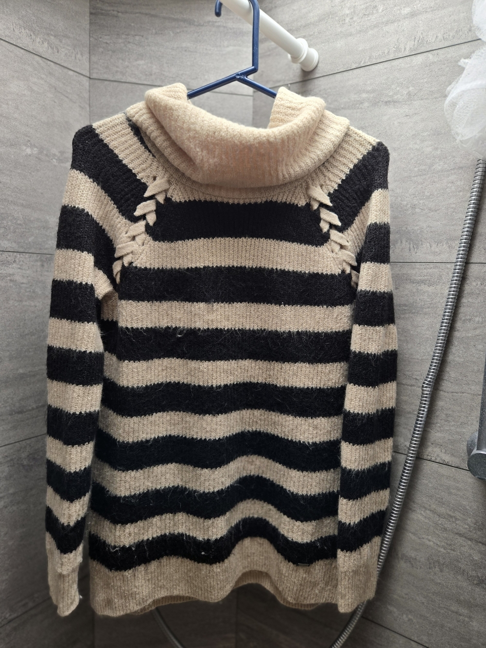 Hollister Black & Cream Striped Cowl Neck Sweater